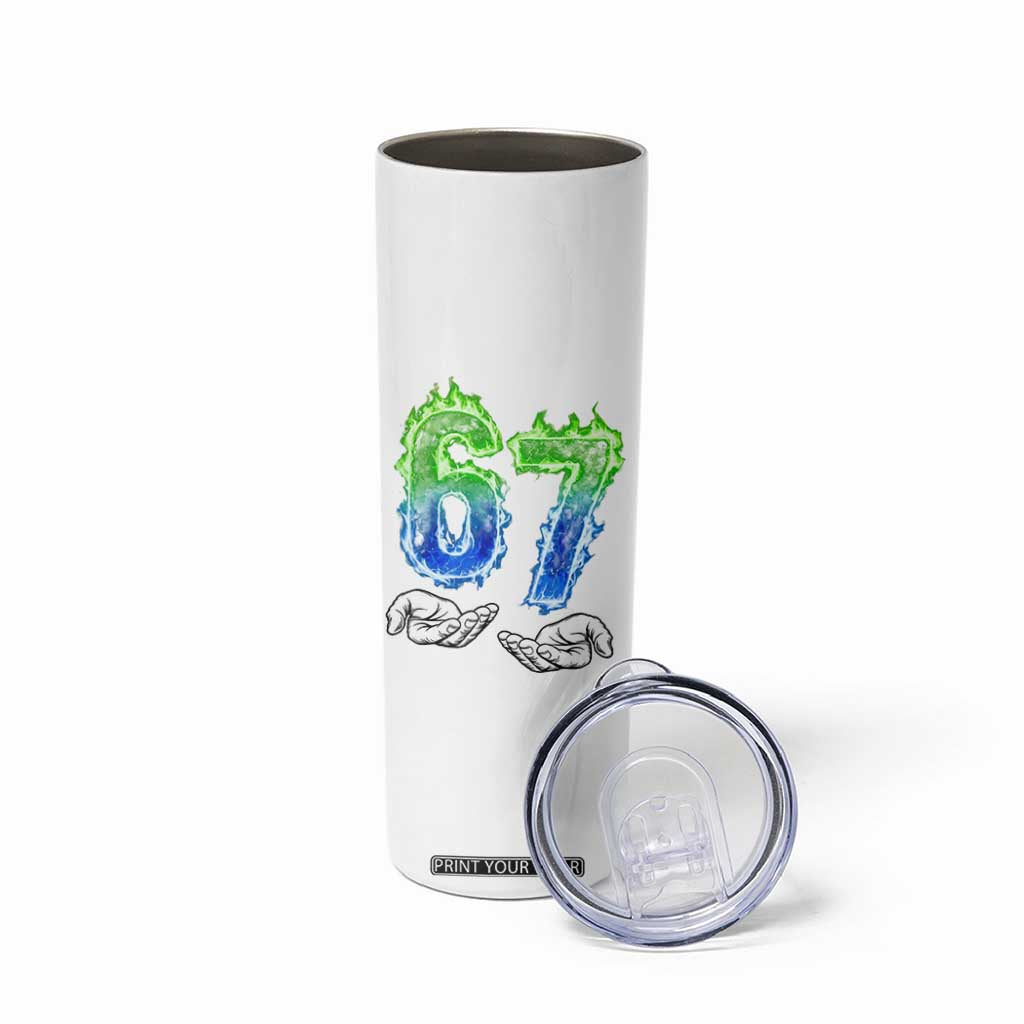 Green Fire Flame Six Seven Skinny Tumbler Trendy Meme Gift TS12 Print Your Wear