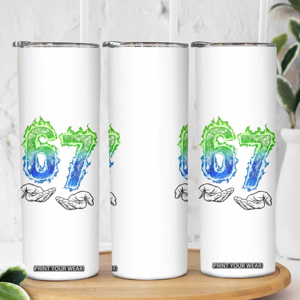 Green Fire Flame Six Seven Skinny Tumbler Trendy Meme Gift TS12 Print Your Wear