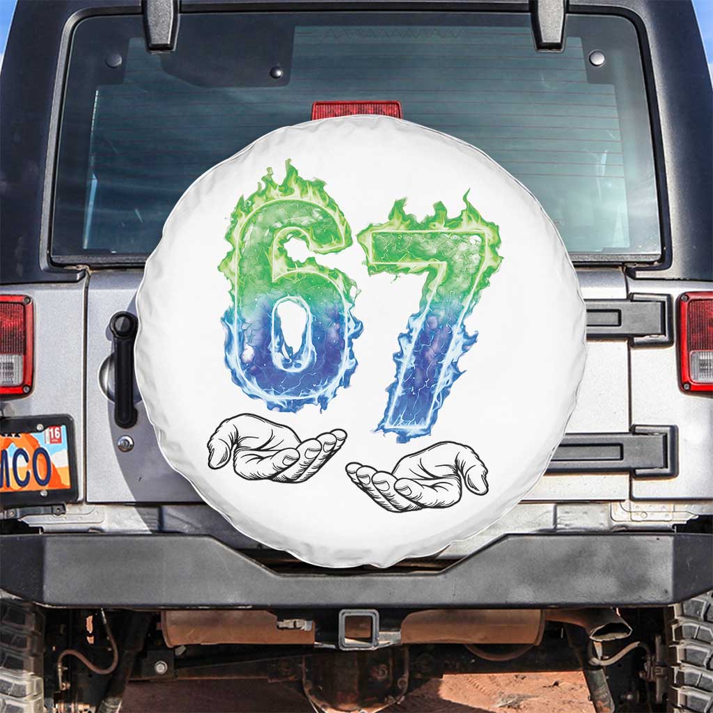 Green Fire Flame Six Seven Spare Tire Cover Trendy Meme Gift TS12 No hole White Print Your Wear