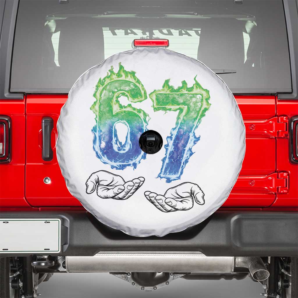 Green Fire Flame Six Seven Spare Tire Cover Trendy Meme Gift TS12 White Print Your Wear