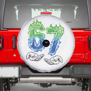 Green Fire Flame Six Seven Spare Tire Cover Trendy Meme Gift TS12 White Print Your Wear