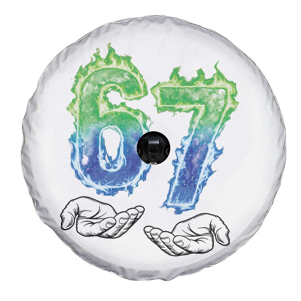 Green Fire Flame Six Seven Spare Tire Cover Trendy Meme Gift TS12 Print Your Wear
