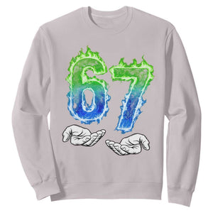 Green Fire Flame Six Seven Sweatshirt Trendy Meme Gift TS12 Ice Gray Print Your Wear