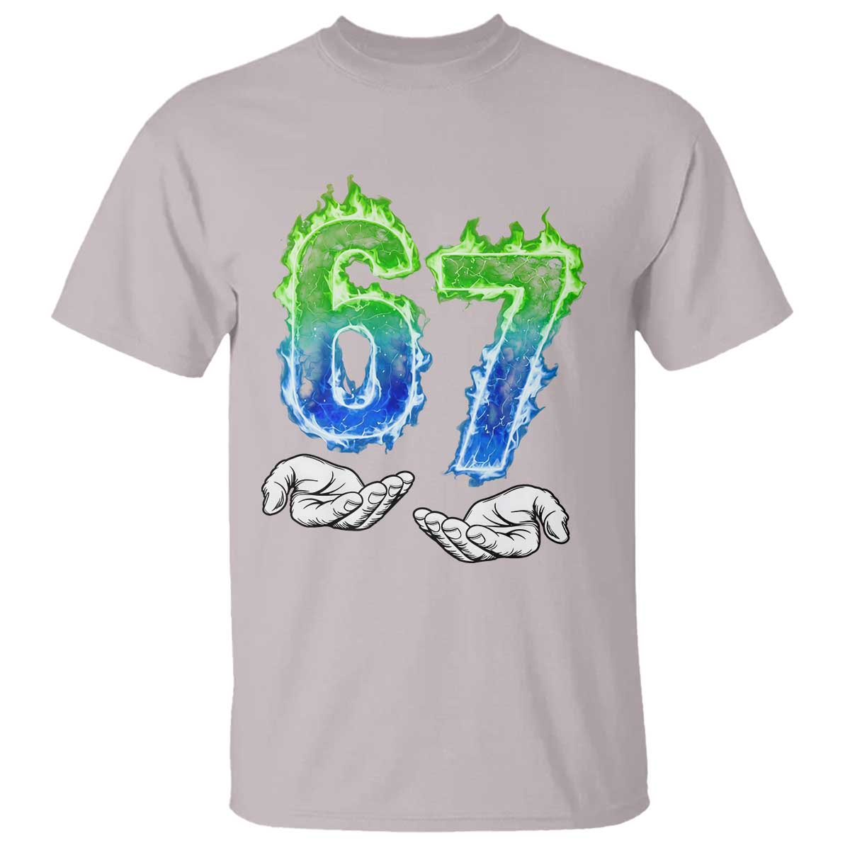 Green Fire Flame Six Seven T Shirt Trendy Meme Gift TS12 Ice Gray Print Your Wear
