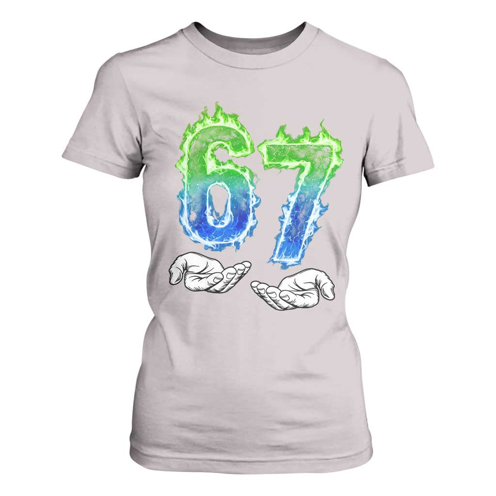 Green Fire Flame Six Seven T Shirt For Women Trendy Meme Gift TS12 Ice Gray Print Your Wear