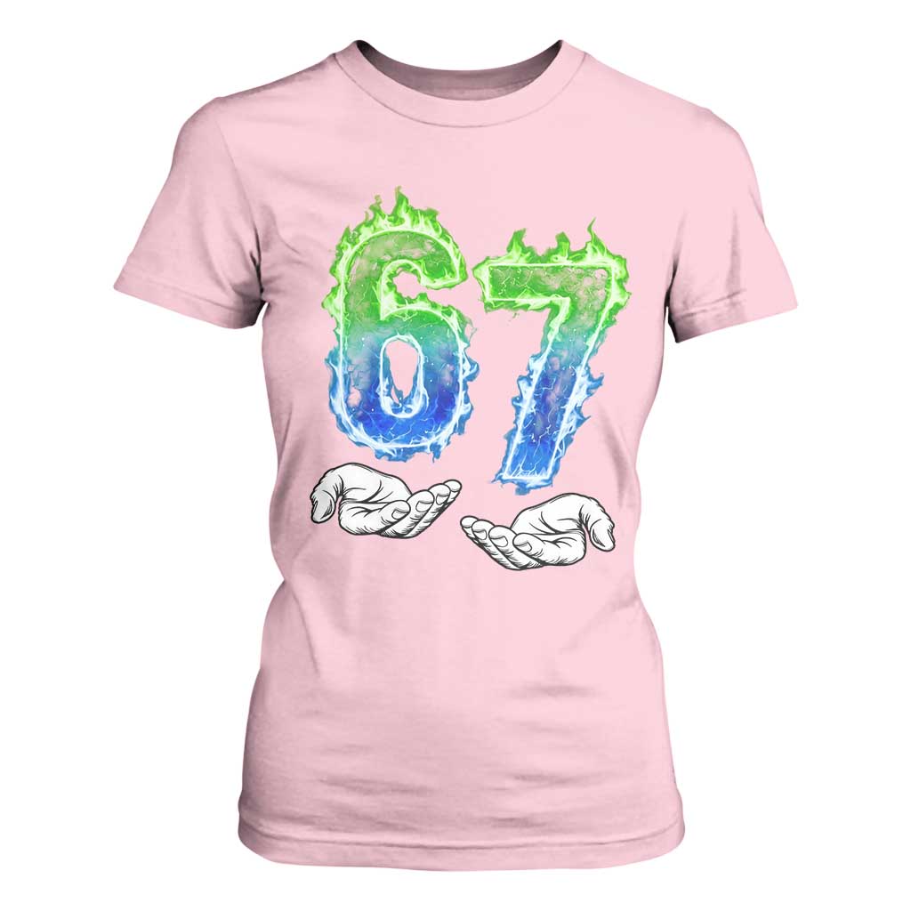 Green Fire Flame Six Seven T Shirt For Women Trendy Meme Gift TS12 Light Pink Print Your Wear