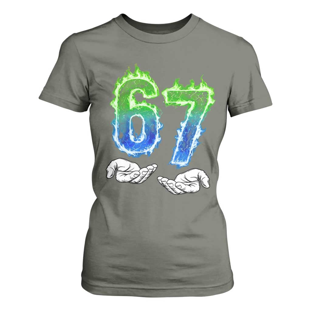 Green Fire Flame Six Seven T Shirt For Women Trendy Meme Gift TS12 Military Green Print Your Wear