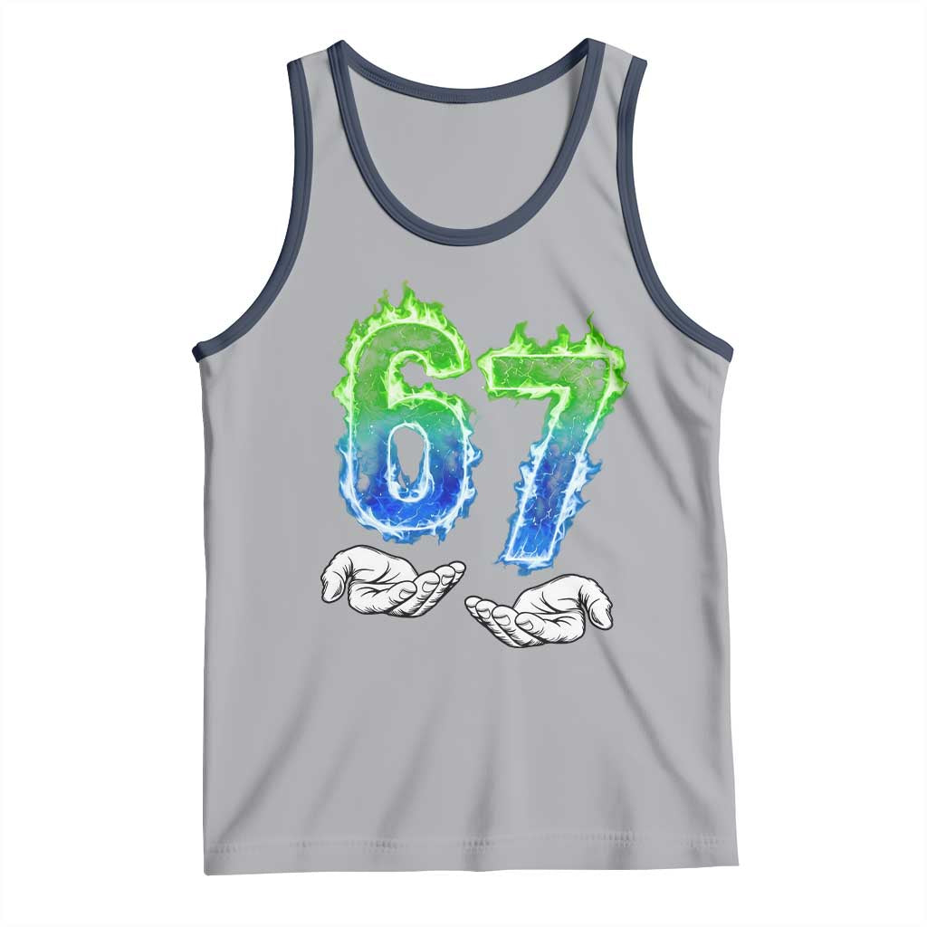 Green Fire Flame Six Seven Tank Top Trendy Meme Gift TS12 Athletic Heather Navy Print Your Wear