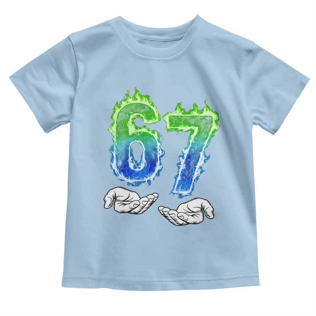 Green Fire Flame Six Seven Toddler T Shirt Trendy Meme Gift TS12 Light Blue Print Your Wear