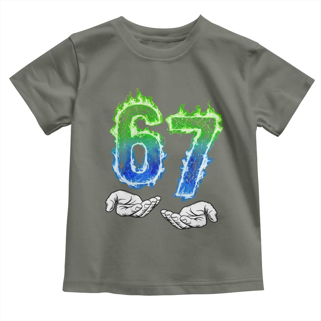 Green Fire Flame Six Seven Toddler T Shirt Trendy Meme Gift TS12 Military Green Print Your Wear