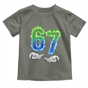 Green Fire Flame Six Seven Toddler T Shirt Trendy Meme Gift TS12 Military Green Print Your Wear