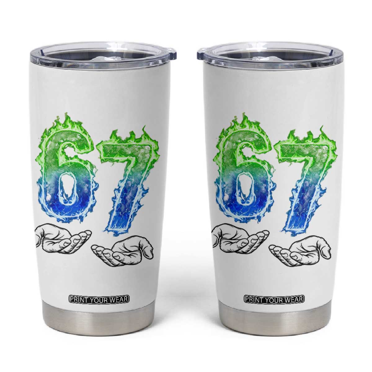 Green Fire Flame Six Seven Tumbler Cup Trendy Meme Gift TS12 White Print Your Wear