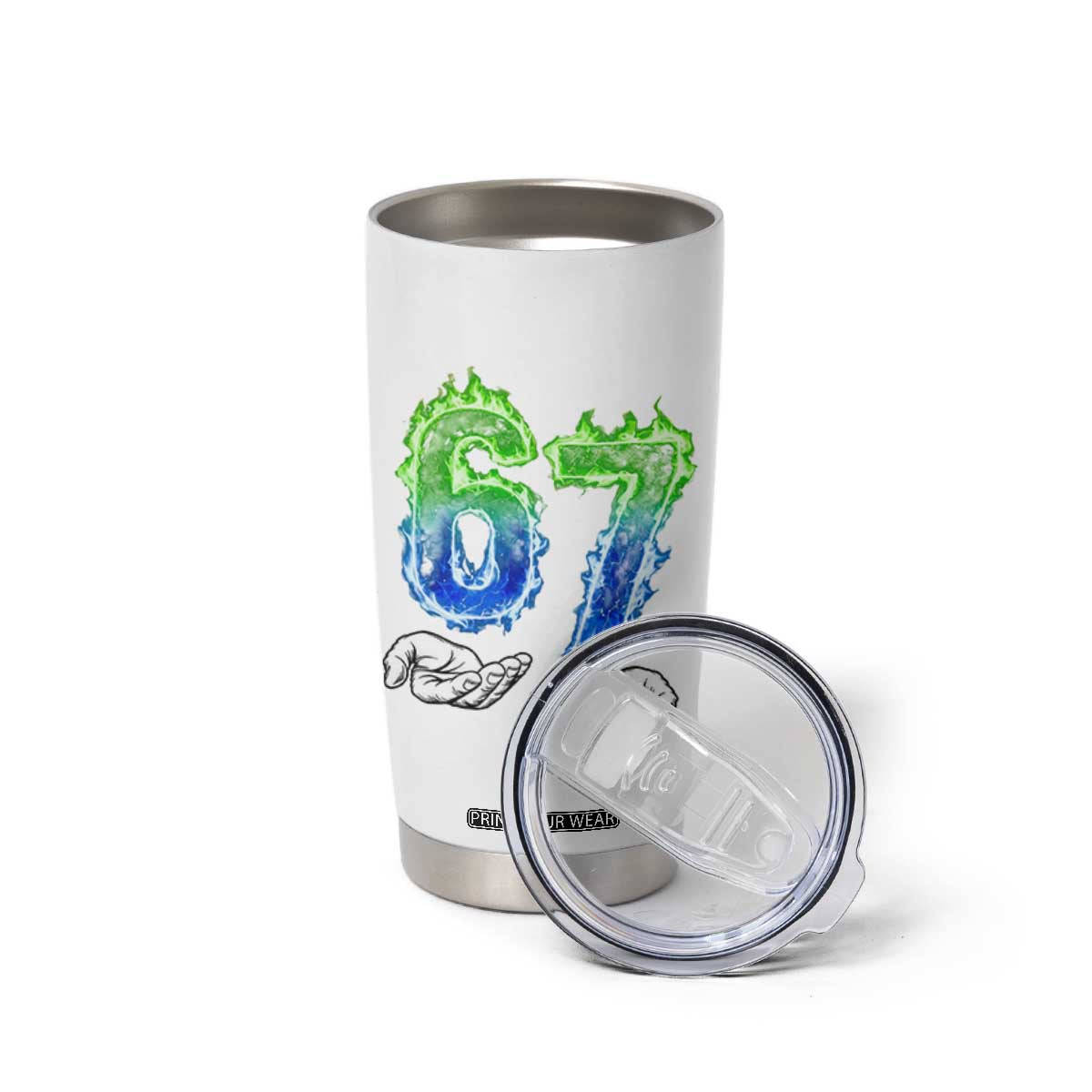 Green Fire Flame Six Seven Tumbler Cup Trendy Meme Gift TS12 Print Your Wear