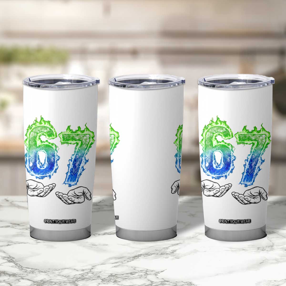Green Fire Flame Six Seven Tumbler Cup Trendy Meme Gift TS12 Print Your Wear