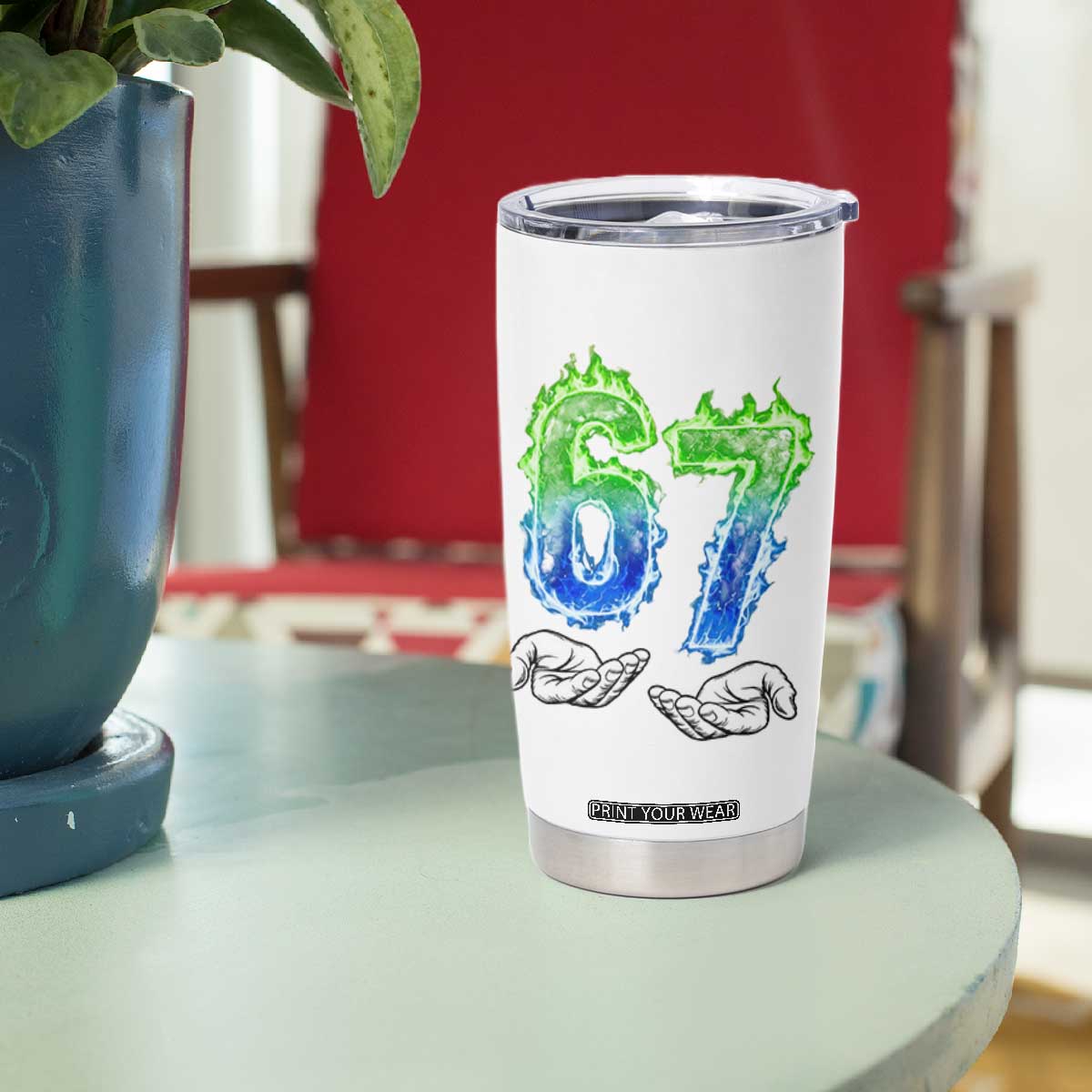 Green Fire Flame Six Seven Tumbler Cup Trendy Meme Gift TS12 Print Your Wear