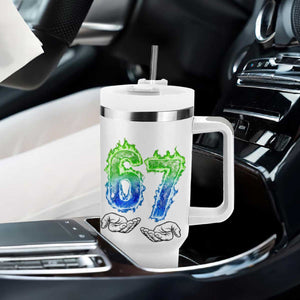 Green Fire Flame Six Seven Tumbler With Handle Trendy Meme Gift TS12 Print Your Wear