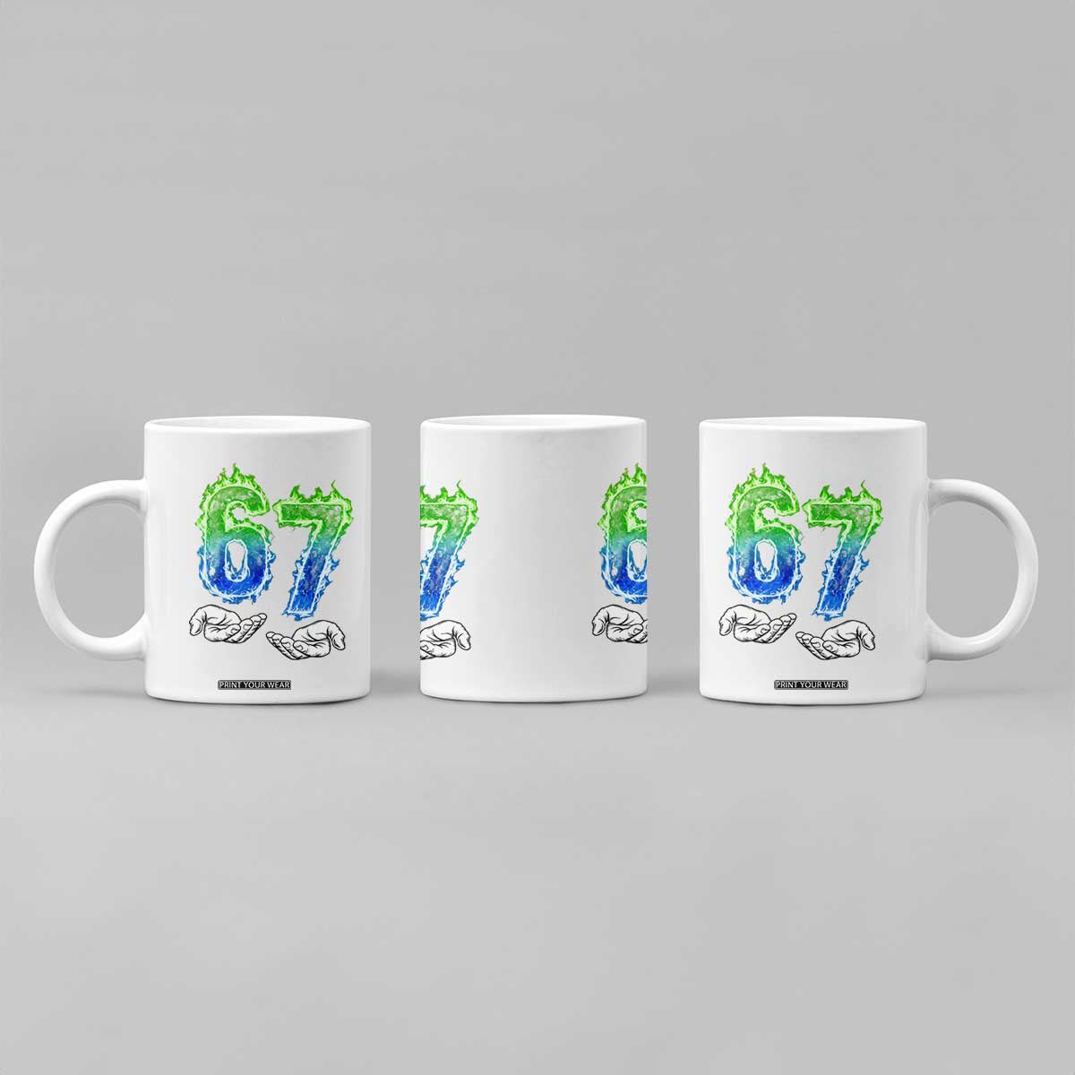 Green Fire Flame Six Seven Coffee Mug Trendy Meme Gift TS12 Print Your Wear