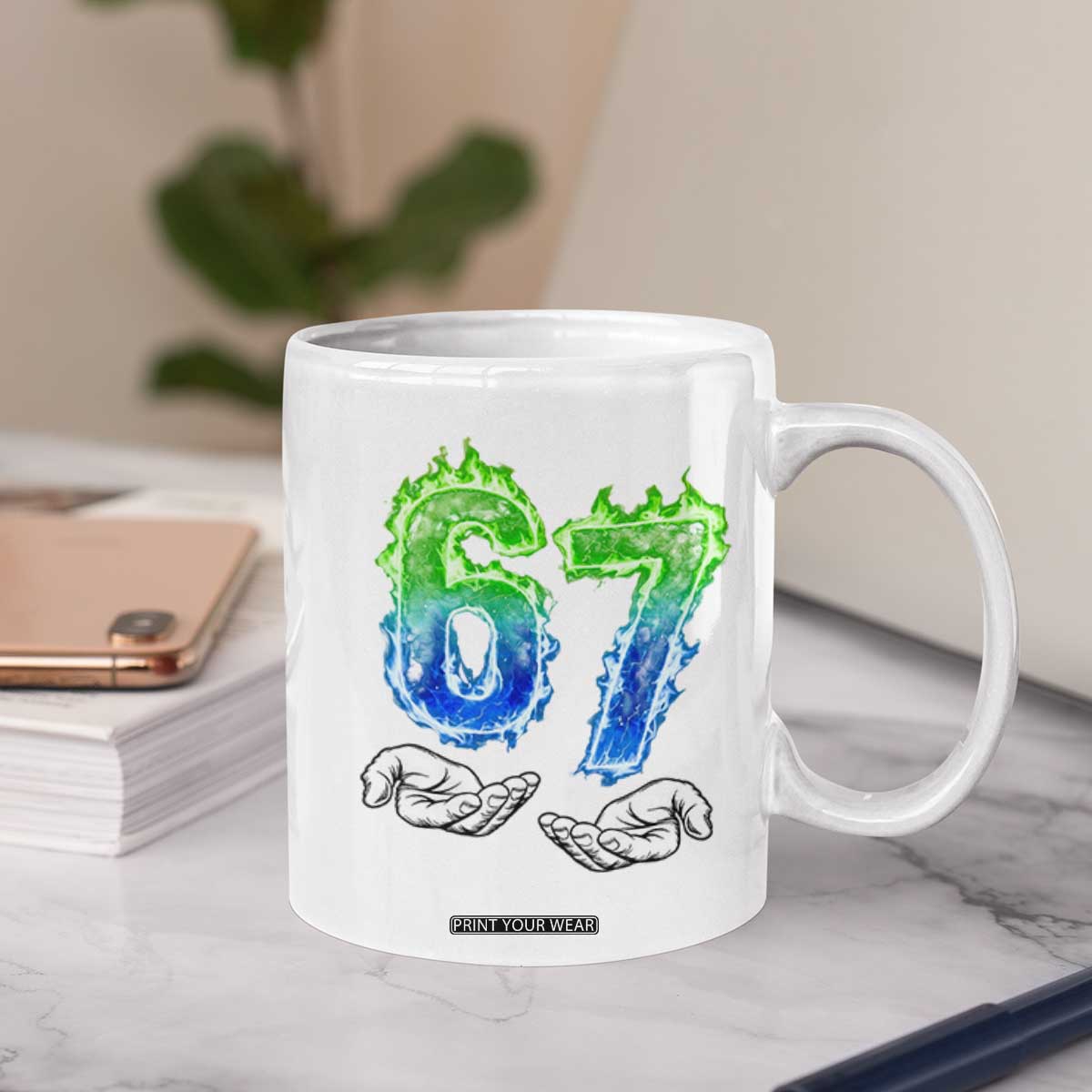 Green Fire Flame Six Seven Coffee Mug Trendy Meme Gift TS12 Print Your Wear