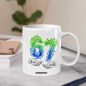 Green Fire Flame Six Seven Coffee Mug Trendy Meme Gift TS12 Print Your Wear