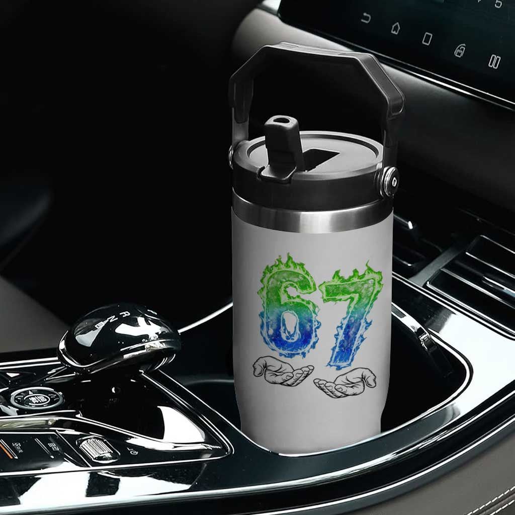 Green Fire Flame Six Seven Flip Straw Tumbler Trendy Meme Gift TS12 Print Your Wear
