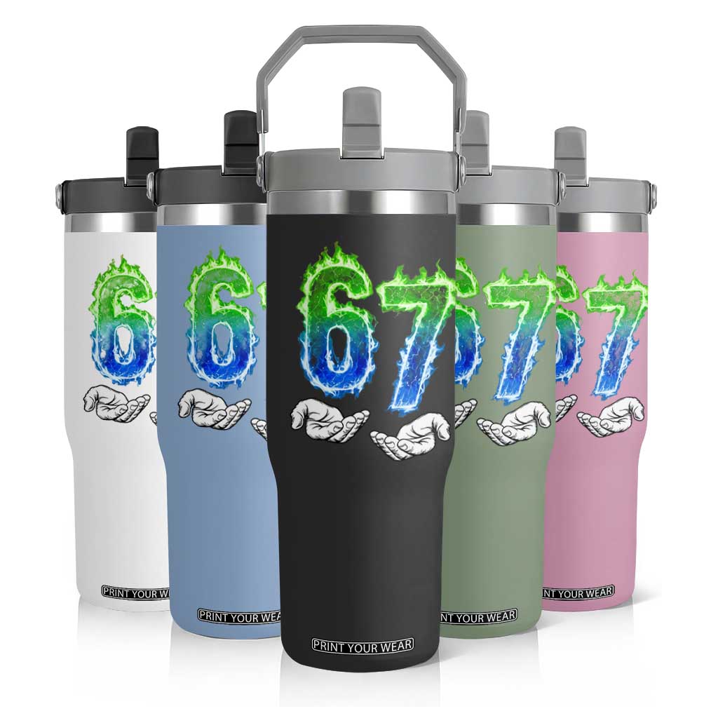 Green Fire Flame Six Seven Flip Straw Tumbler Trendy Meme Gift TS12 Print Your Wear