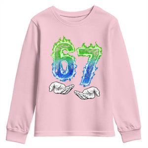 Green Fire Flame Six Seven Youth Sweatshirt Trendy Meme Gift TS12 Light Pink Print Your Wear