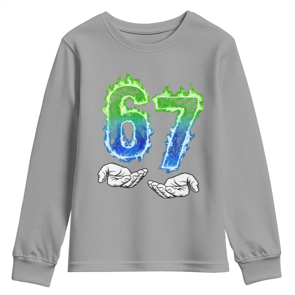 Green Fire Flame Six Seven Youth Sweatshirt Trendy Meme Gift TS12 Sport Gray Print Your Wear