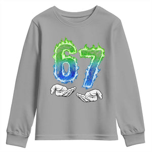 Green Fire Flame Six Seven Youth Sweatshirt Trendy Meme Gift TS12 Sport Gray Print Your Wear