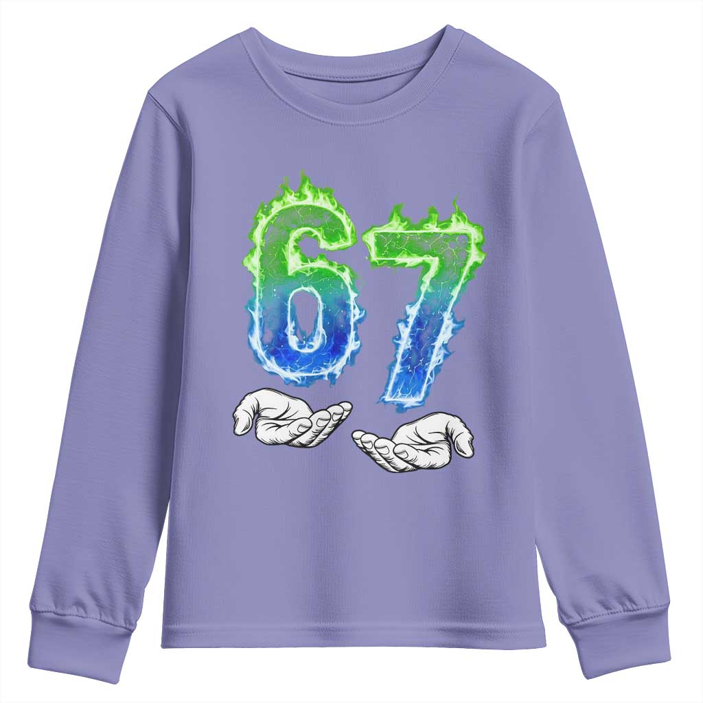 Green Fire Flame Six Seven Youth Sweatshirt Trendy Meme Gift TS12 Violet Print Your Wear