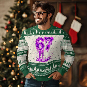 Drip Fire Flame Six Seven Ugly Christmas Sweater Trendy Meme Gift TS12 Beige Green Print Your Wear