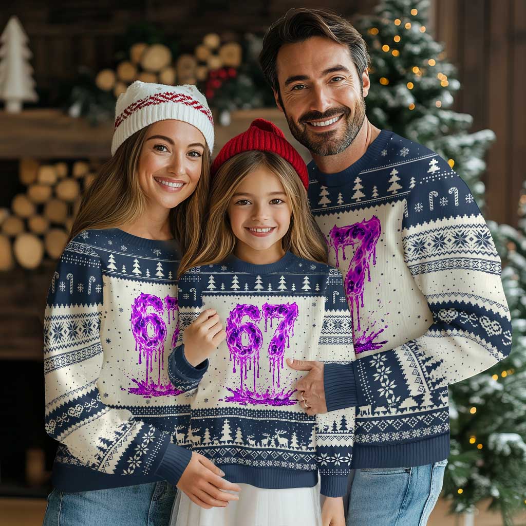Drip Fire Flame Six Seven Ugly Christmas Sweater Trendy Meme Gift TS12 Beige Navy Print Your Wear