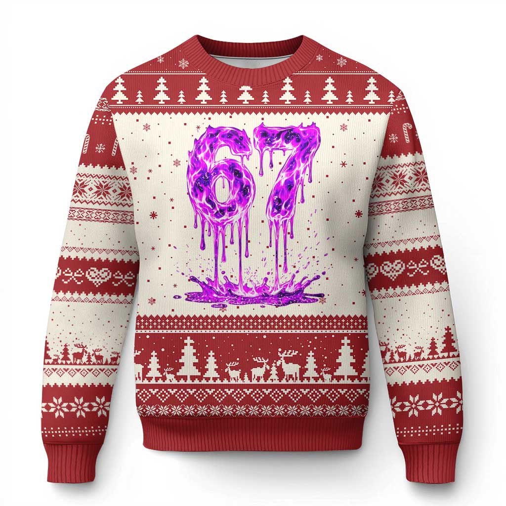 Drip Fire Flame Six Seven Ugly Christmas Sweater Trendy Meme Gift TS12 Beige Red Print Your Wear