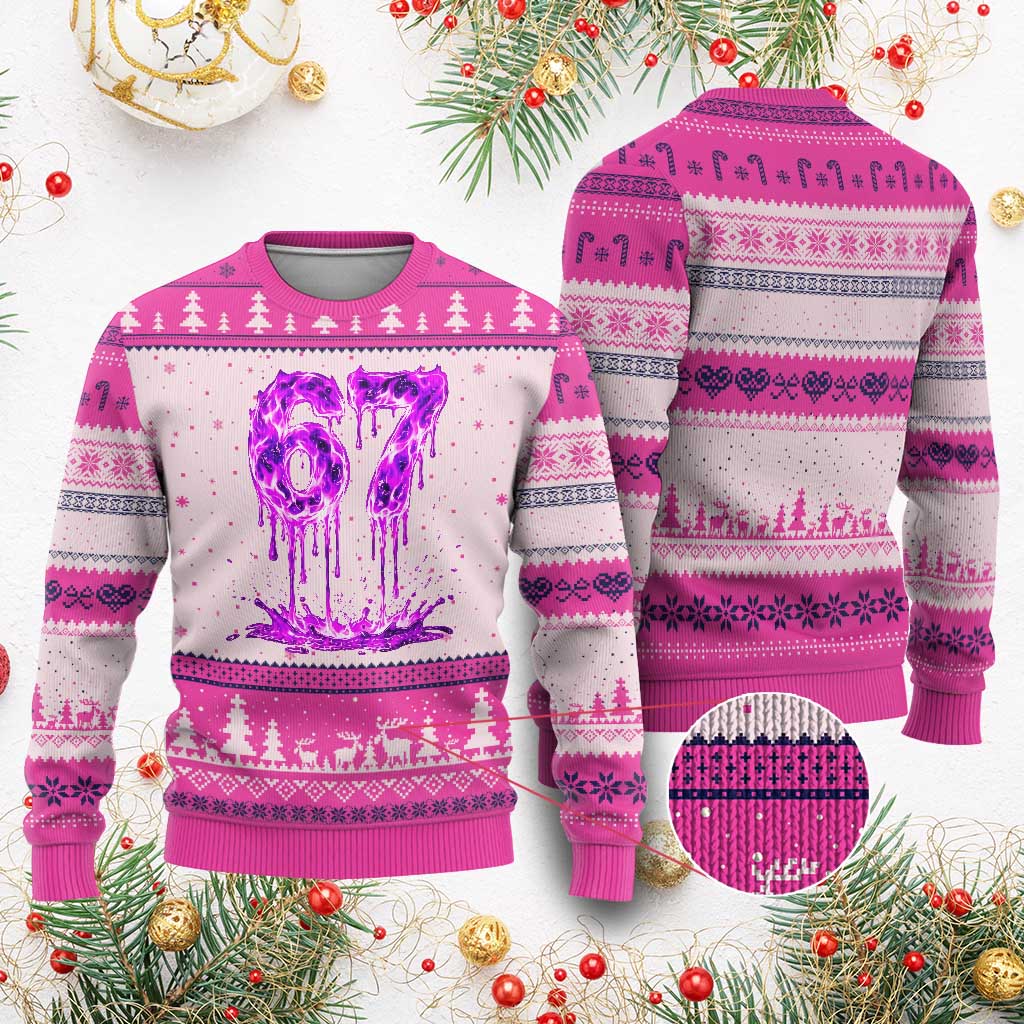 Drip Fire Flame Six Seven Ugly Christmas Sweater Trendy Meme Gift TS12 Hot Pink Print Your Wear