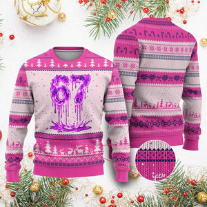 Drip Fire Flame Six Seven Ugly Christmas Sweater Trendy Meme Gift TS12 Hot Pink Print Your Wear