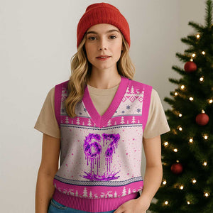 Drip Fire Flame Six Seven V-Neck Knit Sweater Vest Trendy Meme Gift TS12 Hot Pink Print Your Wear
