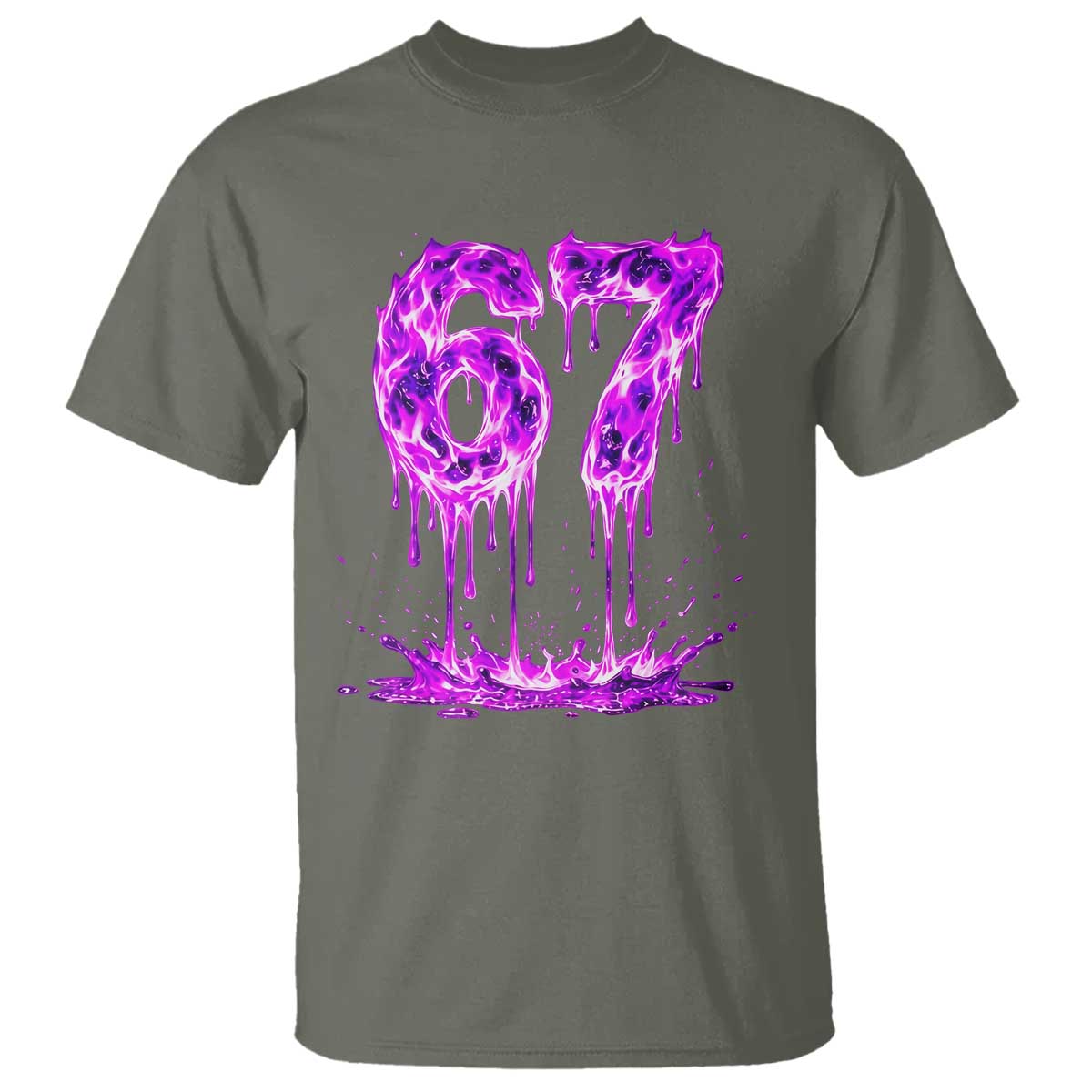 Drip Fire Flame Six Seven T Shirt Trendy Meme Gift TS12 Military Green Print Your Wear