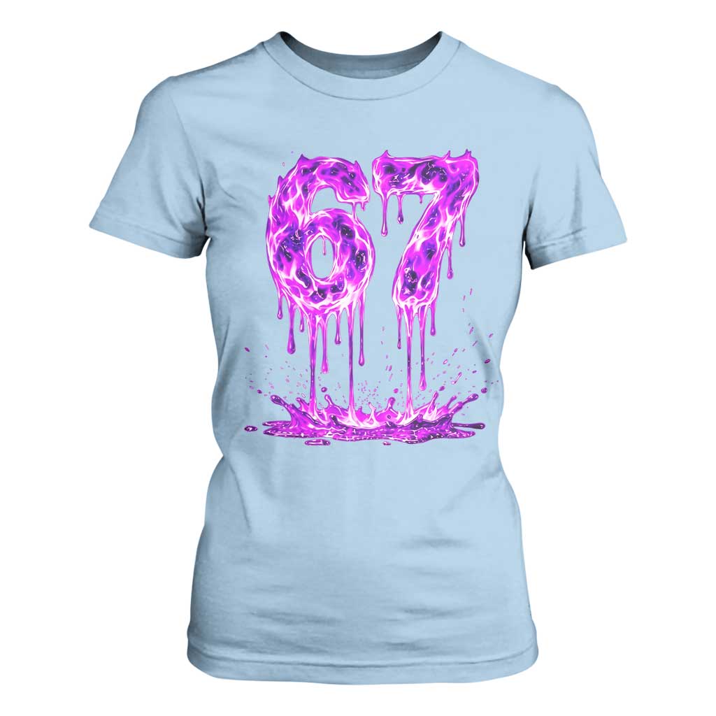 Drip Fire Flame Six Seven T Shirt For Women Trendy Meme Gift TS12 Light Blue Print Your Wear