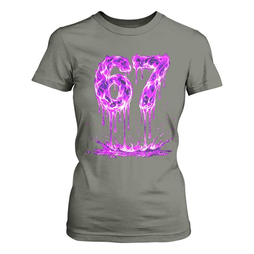 Drip Fire Flame Six Seven T Shirt For Women Trendy Meme Gift TS12 Military Green Print Your Wear