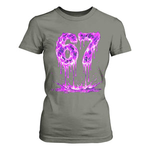 Drip Fire Flame Six Seven T Shirt For Women Trendy Meme Gift TS12 Military Green Print Your Wear