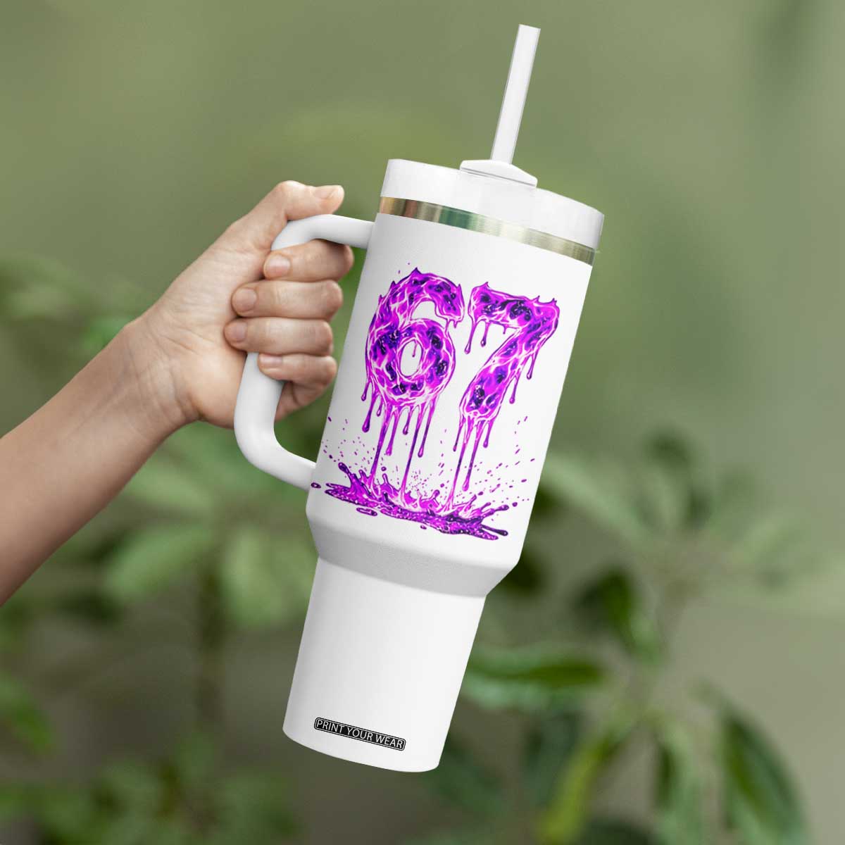 Drip Fire Flame Six Seven Tumbler With Handle Trendy Meme Gift TS12 Print Your Wear