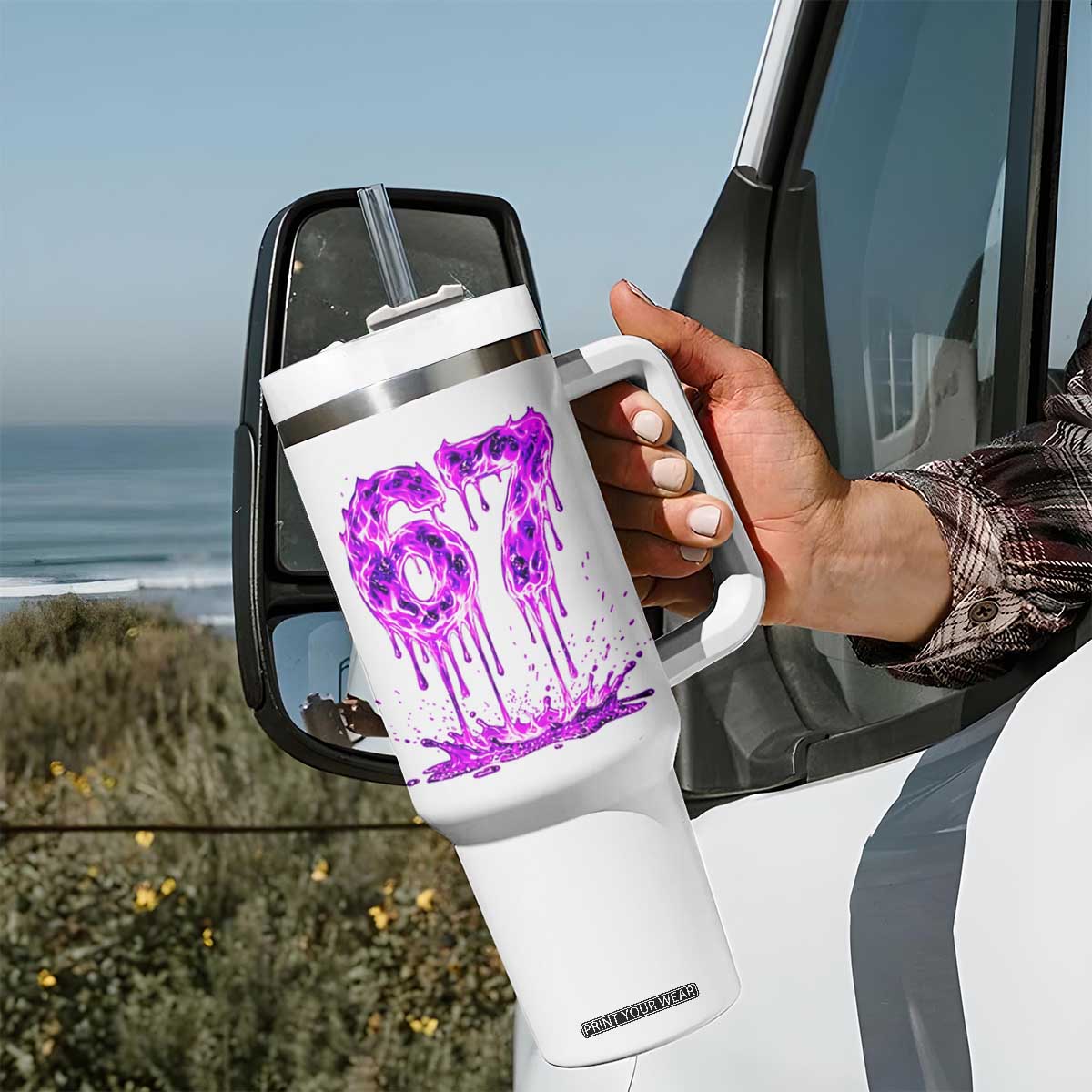 Drip Fire Flame Six Seven Tumbler With Handle Trendy Meme Gift TS12 Print Your Wear