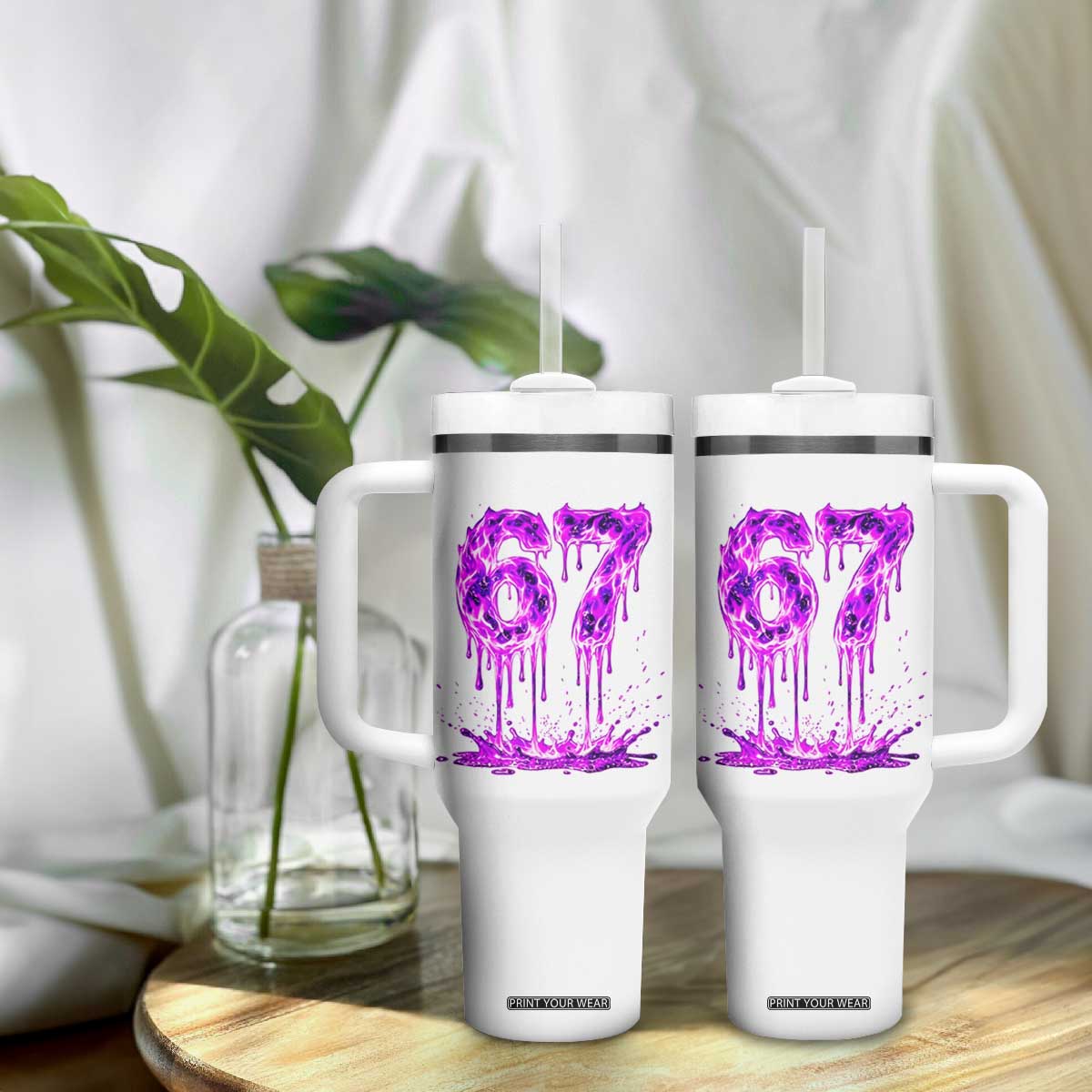 Drip Fire Flame Six Seven Tumbler With Handle Trendy Meme Gift TS12 Print Your Wear