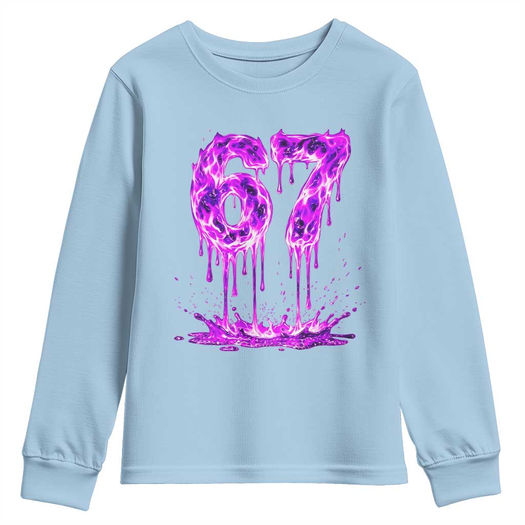 Drip Fire Flame Six Seven Youth Sweatshirt Trendy Meme Gift TS12 Light Blue Print Your Wear