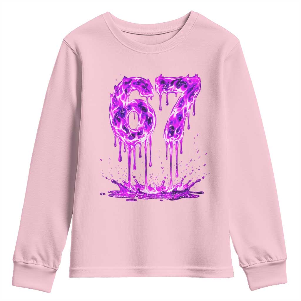 Drip Fire Flame Six Seven Youth Sweatshirt Trendy Meme Gift TS12 Light Pink Print Your Wear