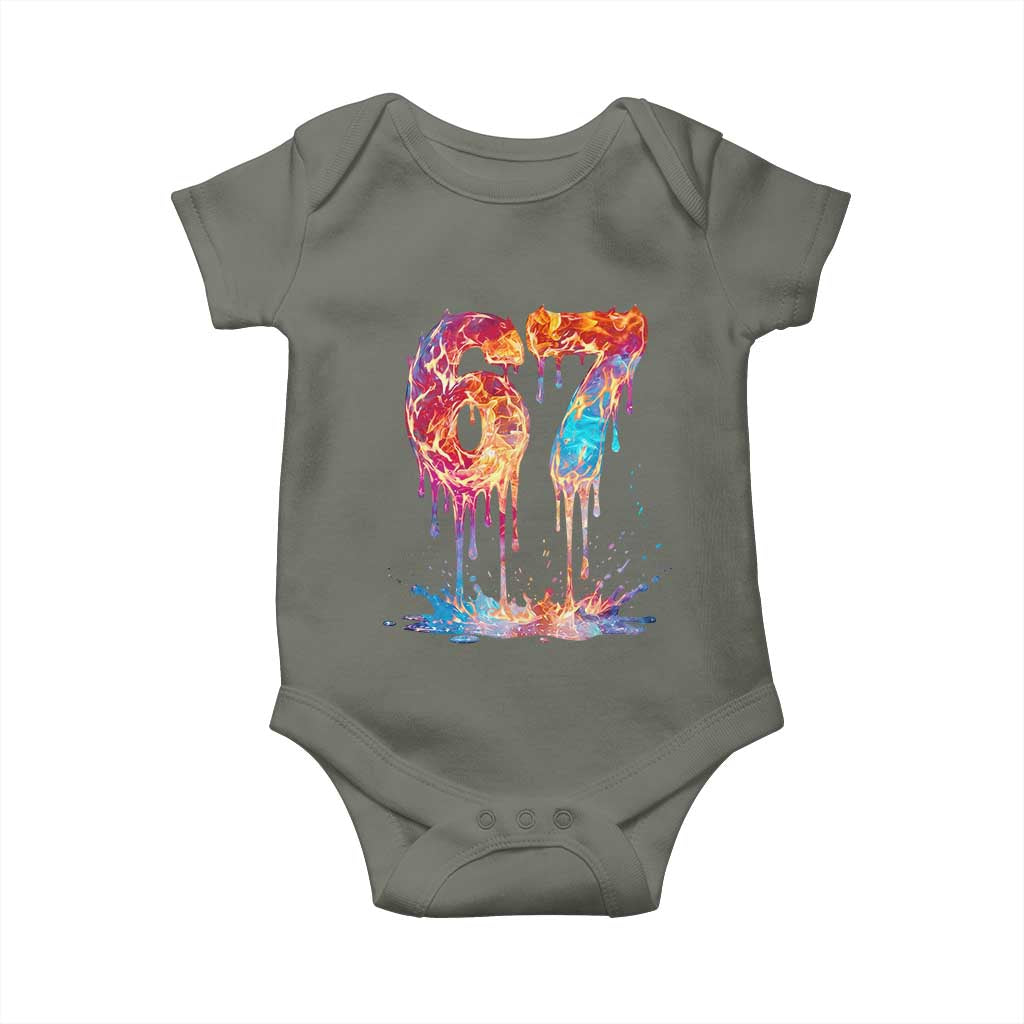 Burning Six Seven Baby Onesie Drip Fire Flame Meme TS12 Military Green Print Your Wear