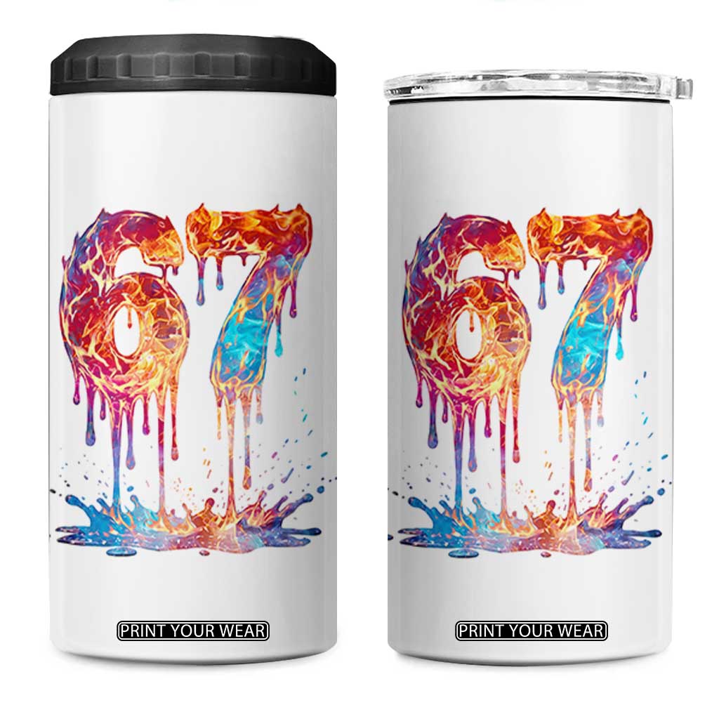 Burning Six Seven 4 in 1 Can Cooler Tumbler Drip Fire Flame Meme TS12 One Size: 16 oz White Print Your Wear