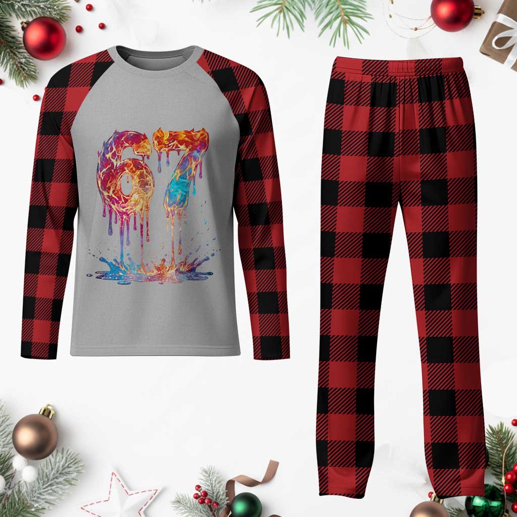 Burning Six Seven Plaid Pajama Set Drip Fire Flame Meme TS12 Buffalo Plaid Print Your Wear