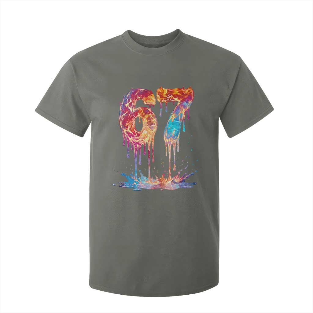 Burning Six Seven T Shirt For Kid Drip Fire Flame Meme TS12 Military Green Print Your Wear
