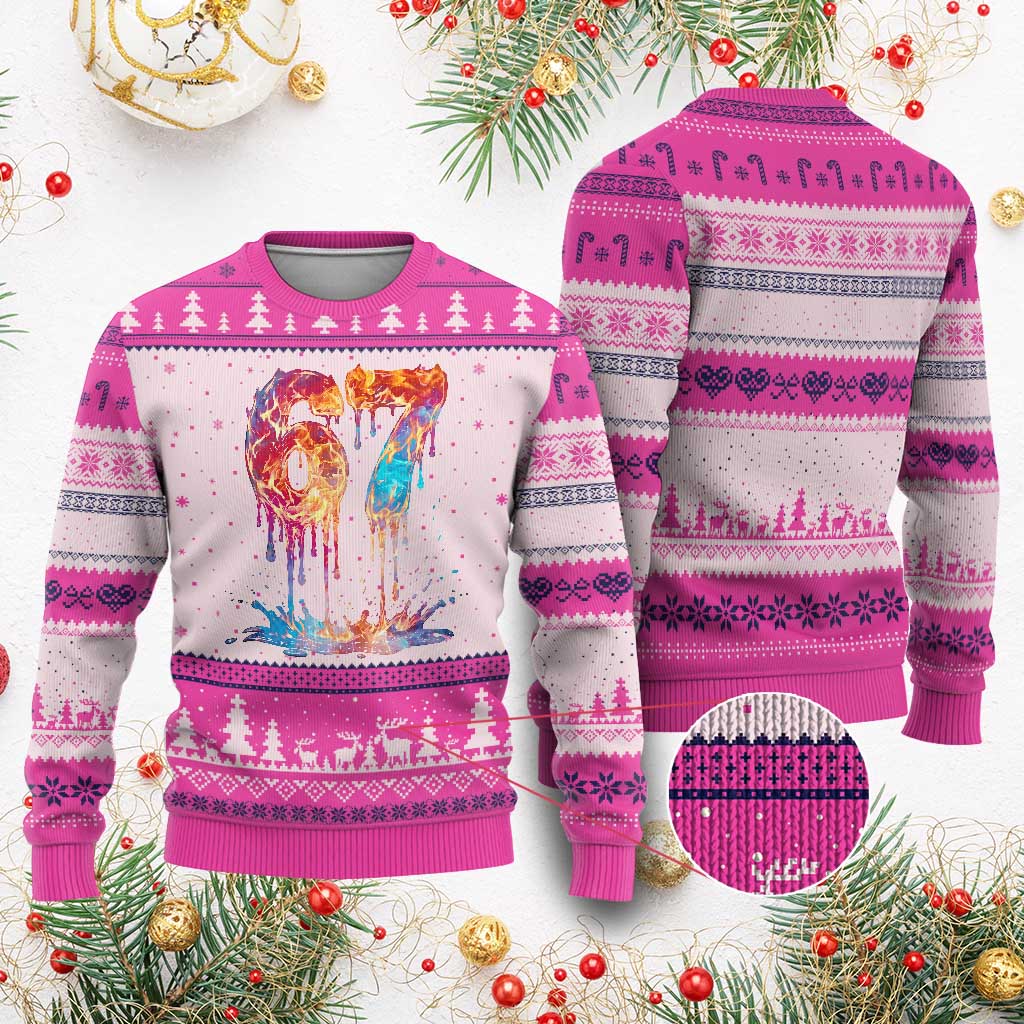 Burning Six Seven Ugly Christmas Sweater Drip Fire Flame Meme TS12 Hot Pink Print Your Wear