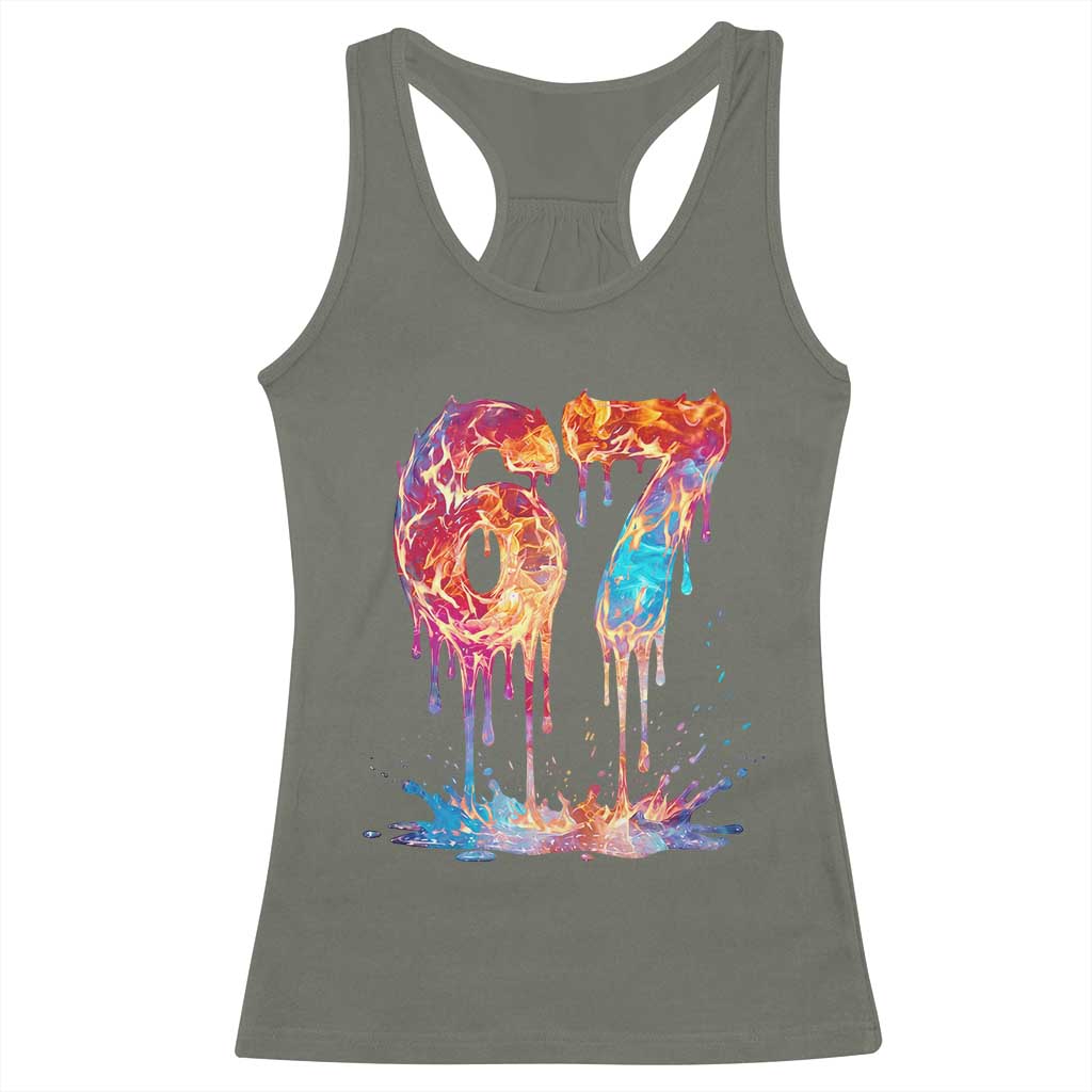 Burning Six Seven Racerback Tank Top Drip Fire Flame Meme TS12 Military Green Print Your Wear